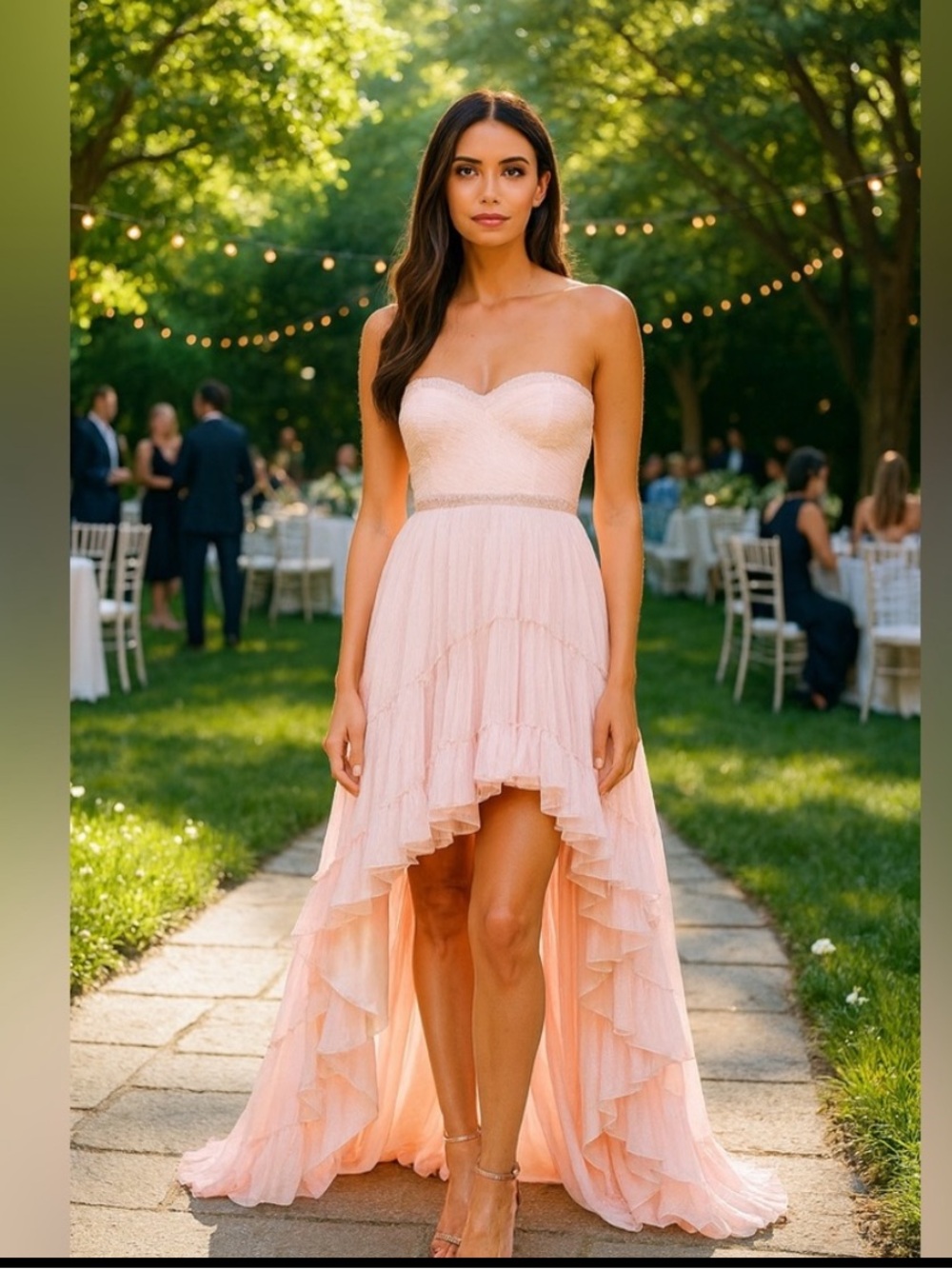 Mac Duggal Soft Pink Strapless High-Low Ruffle Gown Size 8